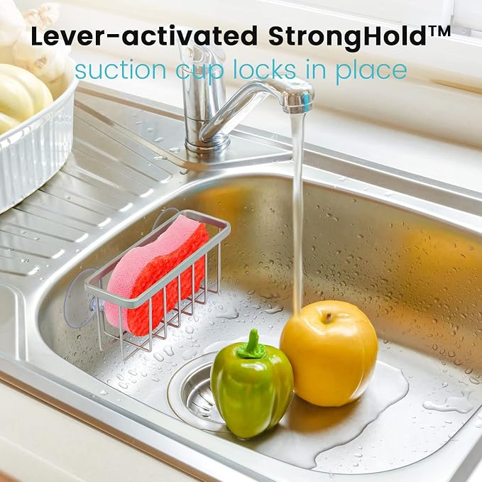HLOOL Sponge Holder for Kitchen Sink, Kitchen Sink Caddy -Mat Silver | Dish Soap Holder,Kitchen Sink Organizer for Sponge, Brushes, Stoppers and Scrapers Storage Accessories - Image 4