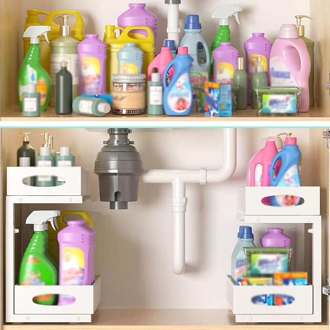 Under Sink Organizer, 1 Pack 2 Tier Metal Slide Out Pull Out Cabinet Organizer Shelf, Height Adjustable Organization and Storage Series, Bathroom/Desktop/Cabinet/Kitchen organization, White - Image 5