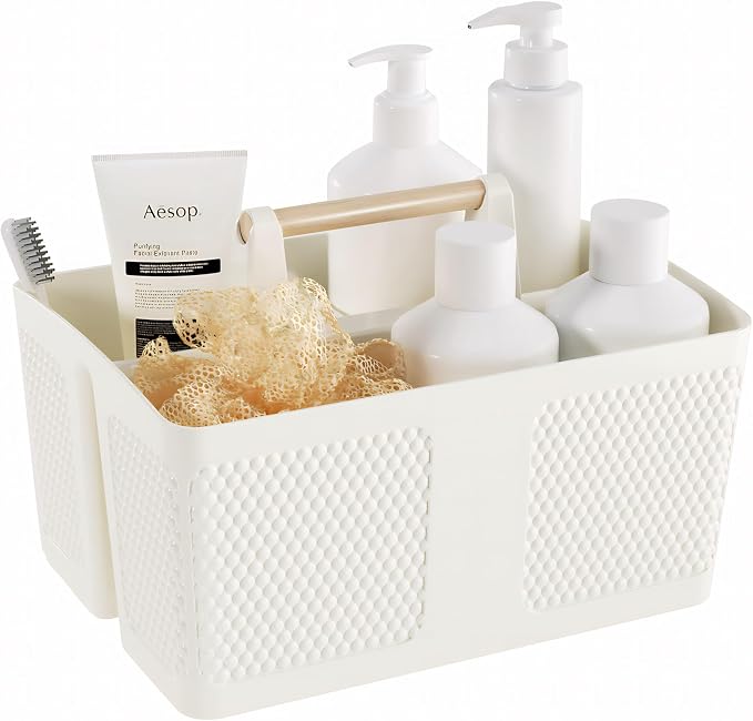 Shower Caddy Portable and Cleaning Caddy Organizer for Bathroom, Kitchen,Toiletries Storage, Caddy organizer with handle, Rust-Resistant, Durable Material(Milky White, 9.36"L×7.73"W×7.24"H) by Xuhdukc