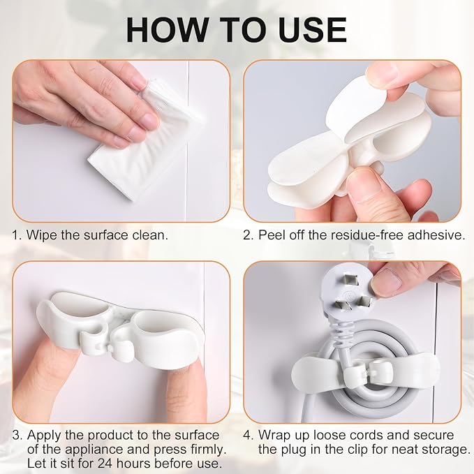 Cord Organizer Kitchen Appliance Cord Holder Adhesive Cable Wrap - Strong Sticky Cord Wrapper for Appliances, Fits Flat & Curved Surfaces, 8 Pack for Coffee Maker Air Fryer Mixer - Image 4