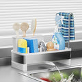 Ewaiira Stainless Steel Sink Caddy, Sponge Holder for Kitchen Sink 9.8″ | with Brush Holder & Dishcloth Rack, Rustproof Organizer Countertop, Soap Kitchen Organizers Storage Essentials, White by EwaiiraHomeStorageOrganizer