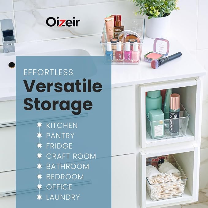 Oizeir Clear Pantry Organizer Bins 8-Pack - Fridge Organizer with 3 Removable Dividers, Ideal for Kitchen, Pantry, Refrigerator, Freezer, and Snack Storage - Image 5