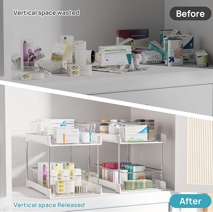 Vtopmart 4 Pack Pull Out Bathroom Under Sink Organizer (S-Standard, White) | Slide-out drawers, Multi-purpose storage, Clear visibility, Easy Set-up - Image 5