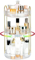 360 Rotating Makeup Organizer, 3 Tier Large Capacity Lazy Susan Bathroom Counter Organizer, Skincare Organizers, Spinning Perfume Organizer & Vanity Organizer Countertop (Golden Clear, 3 Tier) by Niluks