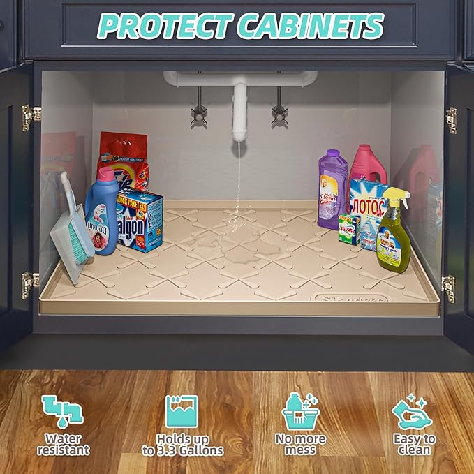 Waterproof Under Sink Mat 40" x 22" Silicone Mat Cabinet Protector | Heavy Duty Deep Drip Tray, Extra Thick Non Slip Liner for Kitchen & Bathroom, Pets, Organizer, Storage, Boots, Home Essential - Image 5