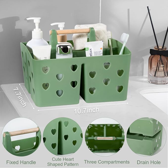 Portable Shower Caddy Plastic Shower Basket Organizer with Handle, Green | Divided Bathroom Caddy Storage Cleanning Caddy Tote for College, Dorm Room, Kitchen - Image 4