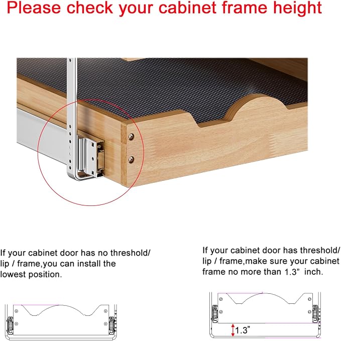DINDON 3 Tier Pull Out Cabinet Organizer 17”W X21”D Slide Out Shelves With Shelf Liner for Kitchen Wood Roll Out Drawers Pantry Organization - Image 6