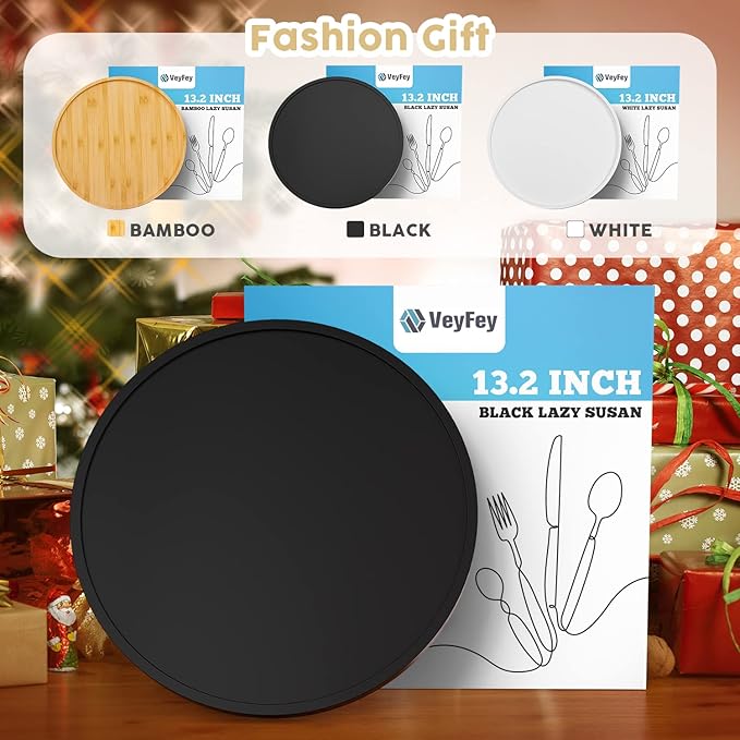 Lazy Susan Organizer, 13.2 Inch Non-Skid Bamboo Turntable | Kitchen Table Cabinets Closets and Kitchen Islands, Wood Turntable for Kitchen Countertop Organizer, Black - Image 5