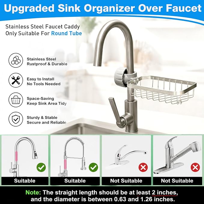 Kitchen Sink Sponge Holder over Faucet Caddy Organizer for Round Faucet - Image 2