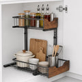 Pull Out Cabinet Organizer 2 Tier Metal Under Sink Organier | Shelf 5 Adjustable Height, Wood Handle, Anti Topple Over, Sturdy Slide out Storage Rack for Bathroom Kitchen Home Pantry by Unknown