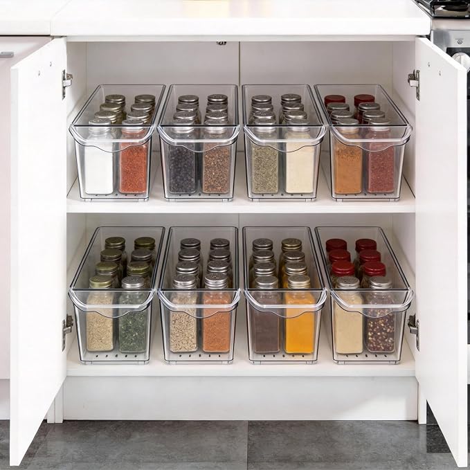 8 Pack Fridge Storage Bins, BPA Free Clear Refrigerator Organizers and Storage Containers, Clear Pantry Organization & Cabinet Bins, Slim Freezer Bin for Kitchen, Mini Fridge, Breast Milk - Image 6