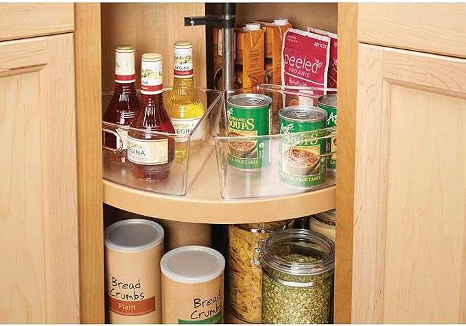 Oubonun Lazy Susan Cabinet Organizer Bins for Kitchen 6 Pack, 1/8 Wedge | For 32 4" Deep Wedge Bins with Handles and Matte Non-Slip Bottoms, Pantry Items Organized, Food Safe BAP-Free Plastic - Image 6
