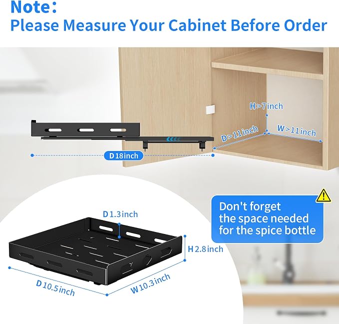 BOIVSHI Spice Rack for Cabinet, 10.5" Wx10.5 Dx2.8 H | 1 Tier Spice Racks for Inside Cabinets, Metal Cabinet Spice Organizer for Kirchen, Pantry, Easy to Assemble, Black - Image 3