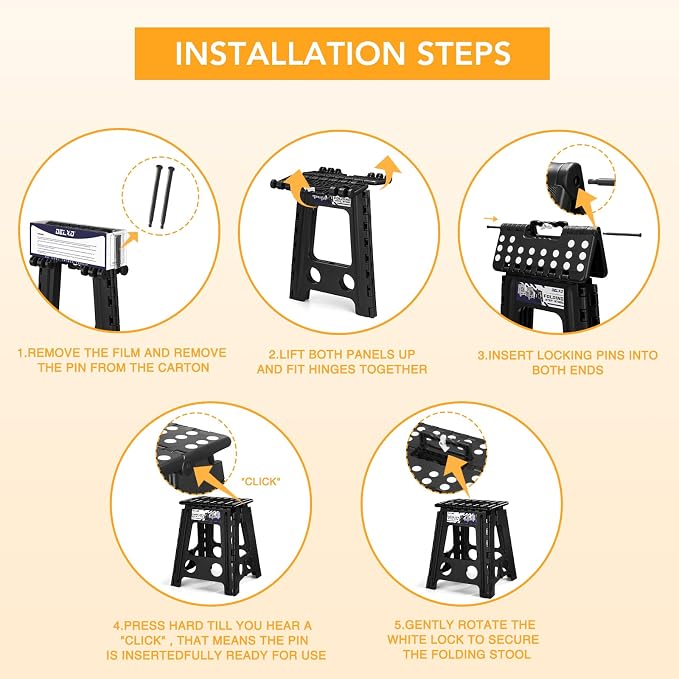 Delxo 16 Inch Folding Step Stool,Foldable Step Stool for Adults Black | Step Stool with Safety Lock,Portable Collapsible Step Stool,Non-slip Folding Stools for Kitchen Bathroom Bedroom Garden 1PC - Image 7