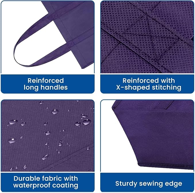 Reusable Grocery Shopping Bags 10 Pack Large Foldable Tote Bags Bulk | Eco Produce Bags with Long Handle for Shopping Groceries Clothes (Purple) - Image 7