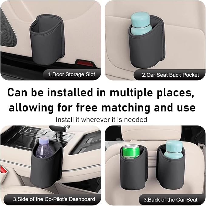 Shakas Car Door Large Cup Holder, Multifunctional Storage Bag Trash Can for Beverage Water Cup Mobile Phone, Waterproof Cleanable Leather Insert Organizer for Seat Back, for Cars Trucks (Black) - Image 5