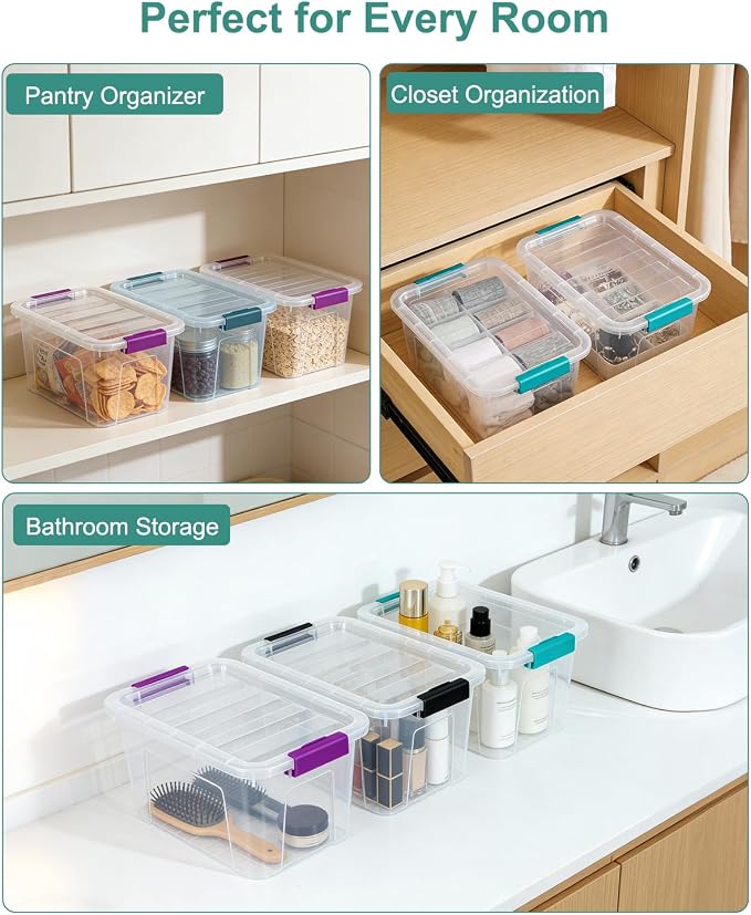 Storage Bins with Lids 6 Pack Clear Storage Containers, 7 Quart Stackable Plastic Containers with Secure Buckle Latch, Durable Storage Box Organizer for Pantry, Closet, Office & Classroom, Blue - Image 7
