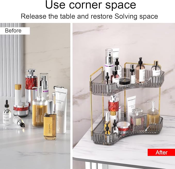 GTI 2 Tier Makeup Organizer, Large Capacity Bathroom Counter Organizer, Perfume Cosmetics Skincare Vanity Organizers, Dresser Countertop Organizer and Storage for Women (Gray) - Image 5