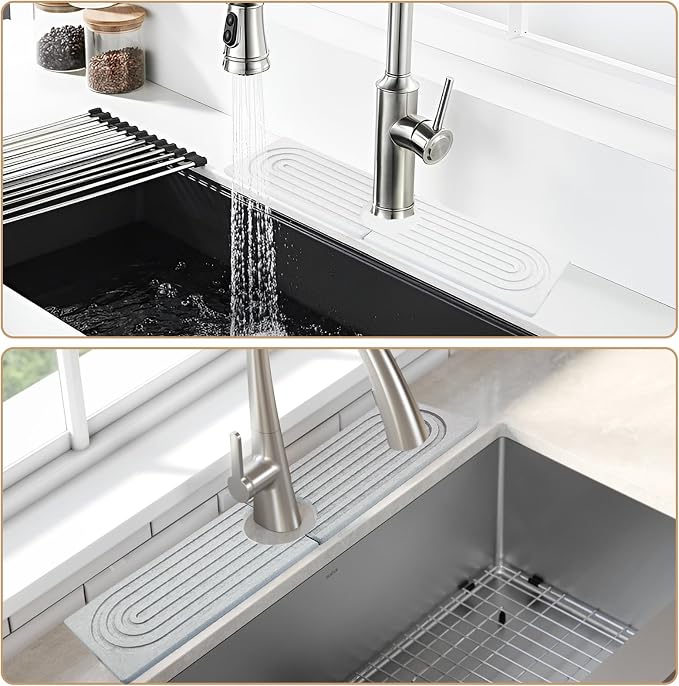 Jiozermi 15.8" Diatomite Faucet Mat for Kitchen Sink, Light Grey | Diatomite Stone Sink Tray, Faucet Sink Splash Guard, Absorbent Mat, For Kitchen Bathroom Faucet Sink, 15.8" x 3.9" - Image 7
