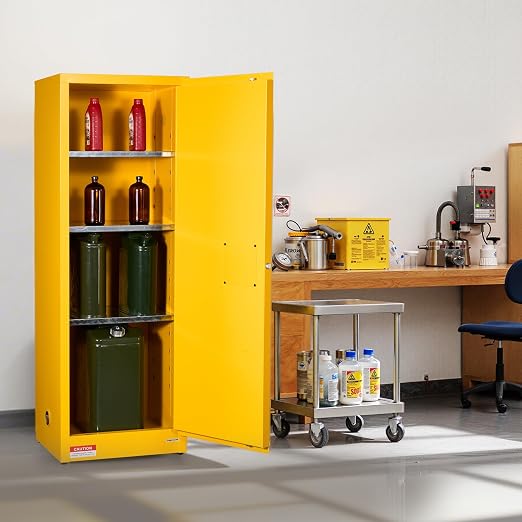VEVOR Flammable Cabinet 18" x 23" x 65", 23 Gallon Flammable Storage Cabinet with Adjustable Shelf, Cold-Rolled and Galvanized Steel Fire Cabinets, for Commercial Industrial Home Use, Yellow - Image 2