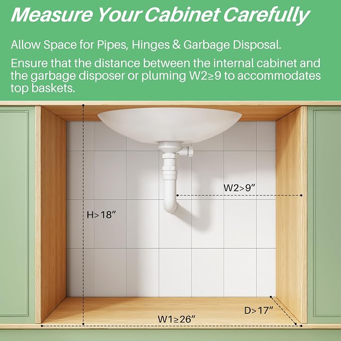 Under Sink Organizer, 1-Pack Pull Out Cabinet Organizer 2 Tier Metal Slide Out Storage Shelf Rack, L-Shaped Adjustable Height,Mesh Sliding Drawer for Kitchen, Bathroom, Laundry, Pantry, Green, XL - Image 2
