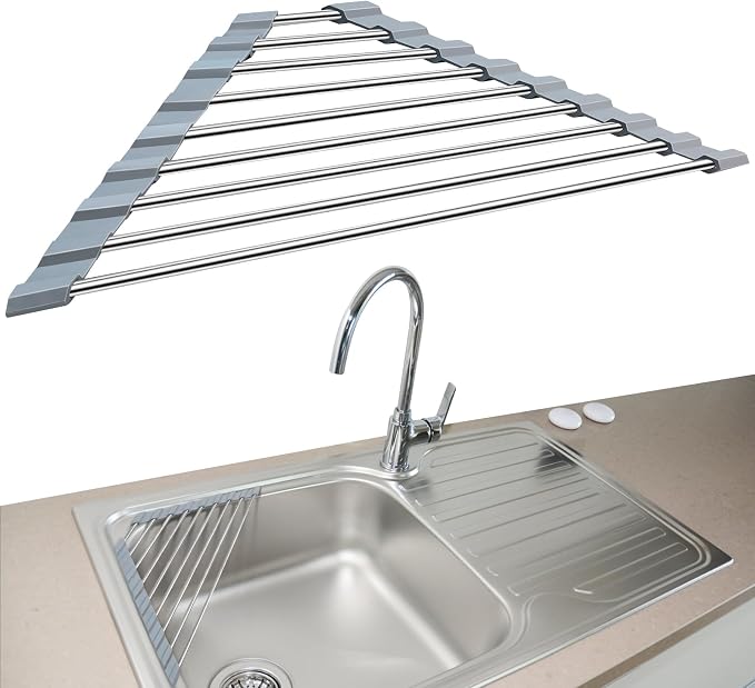 Triangle Roll-Up Dish Drying Rack | 304 Stainless Steel, Folding, Over Sink Mat Drainer, Kitchen Sink Organizer, Right-Angle Drainer, Sink Drain Basket by Unknown