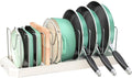 Expandable Pan Organizers Inside Cabinet with 10 Dividers White | Extends 12.9-21.9", Holds cookie sheets, cutting boards, pot lids and pans, iron dividers, plastic base, under cabinet rack by Pantasia