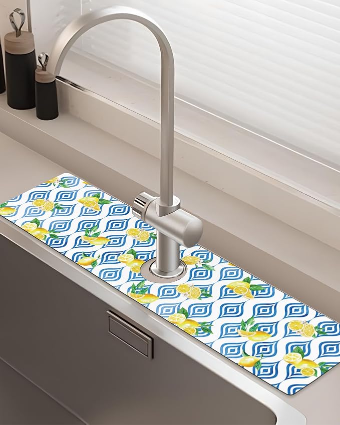 Patterned Sink Faucet Mat Kitchen Splash Guard Super Absorbent Drying Mat, Non-Slip Drain Pad for Kitchen Counter or Bathroom-24x5.5in by BnhjsdwTablecloth