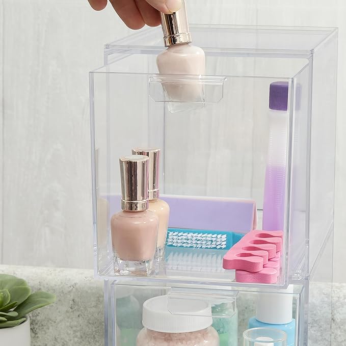 STORi Audrey Stackable Bin Clear Plastic Organizer Drawers | 2 Piece Set | Organize Cosmetics and Beauty Supplies on a Vanity | Made in USA (Pack of 6) - Image 6