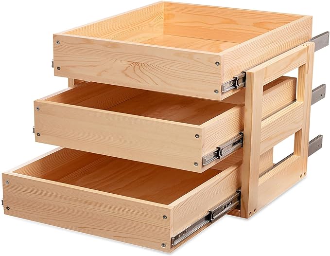 Pull Out Cabinet Organizer 26''W×21''D×19''H Slide Out Drawer | Soft Close Wood Kitchen Pullout Drawers for Cabinets Shelves for Kitchen, 3-Tier, Finished, Heavy-Duty, Bottom Assembly by Mulush