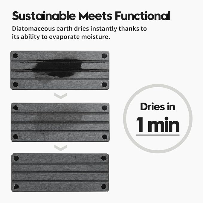 2 Pack Fast Drying Water Absorbing Diatomite Stone Mat Tray for Kitchen & Bathroom Counter - Instant Dry Sink Caddy Organizer - Vanity Holder for Soap and Sponge – Charcoal 10" x 4" - Image 5