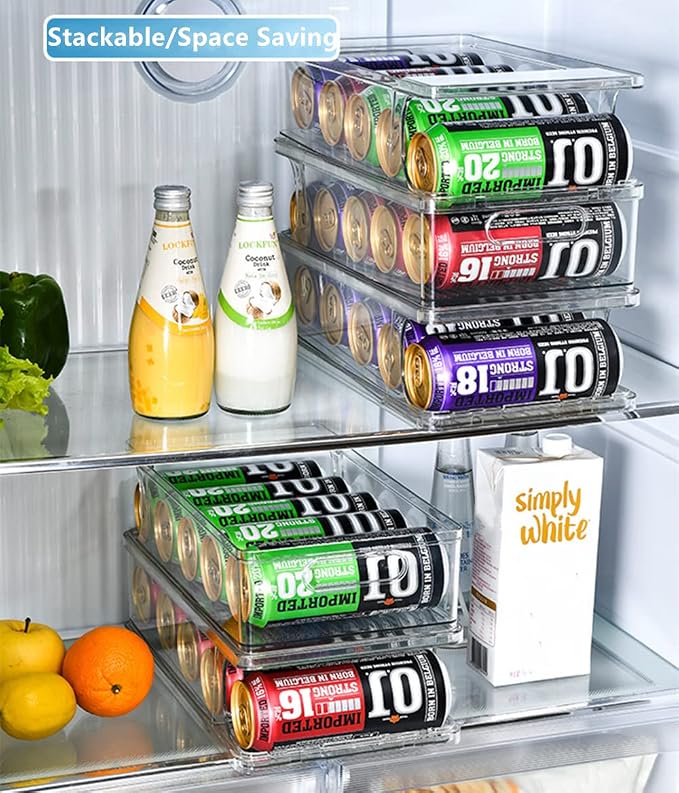 Xicennego Large Stackable Soda Can Organizer for Refrigerator, Fridge Can Organizer Dispenser for Tall Cans of 500ml/17oz, Beverage Can Holder for Refrigerator, Pantry, Cupboard - Image 4