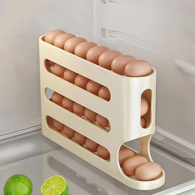 Egg Holder for Fridge, Egg container for refrigerator, Space-Saving Automatic Rolling Eggs Dispenser, 4 Tiers Fridge Egg Rack for Refrigerator Holds up to 30 pcs by Unknown