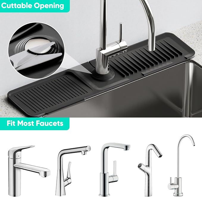 24 Inch Longer Faucet Mat for Kitchen Sink, 5° Slope Fast Self-draining, Kitchen Sink Splash Guard Silicone Sink Faucet Mat Splash Guard Kitchen Sink Area Tidy Splash Faucet Guard Draining Mat - Image 5