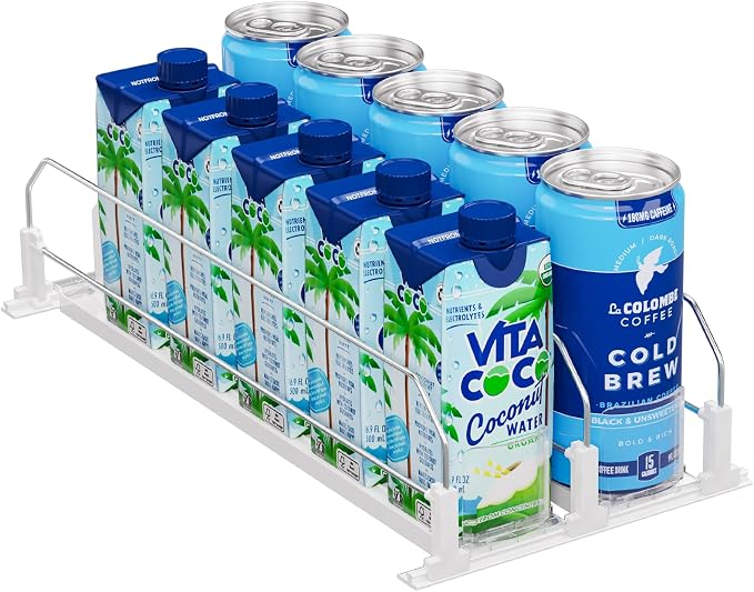 Puricon Drink Organizer for Fridge, Soda Can Organizer -2 Rows, White | Self-Pushing Spring-Loaded Drink Dispenser for Refrigerator, Holds Soda, Beer & Water Bottles Neatly in Rows by Puricon