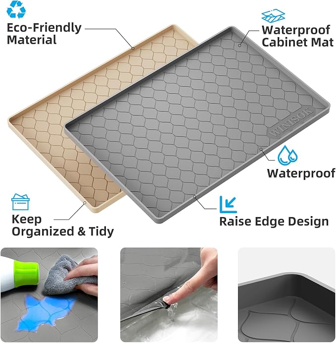 Winisok Waterproof Under Sink Mat 40" x 19", Silicone Mat, Dark Gray | Raised Edge Traps Spills & Leaks, Shelf Liner, Cabinet Protector, for Kitchen, Bathroom, Boots, Pets, Home Essentials - Image 3