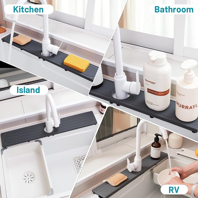 Faucet Mat for Kitchen Sink with Raised Feet, Fast Drying Diatomite Stone Sink Tray, Water Absorbent Faucet & Sink Splash Guard, Prevents Moisture Buildup, Durable Protector for Bathroom Counter - Image 9