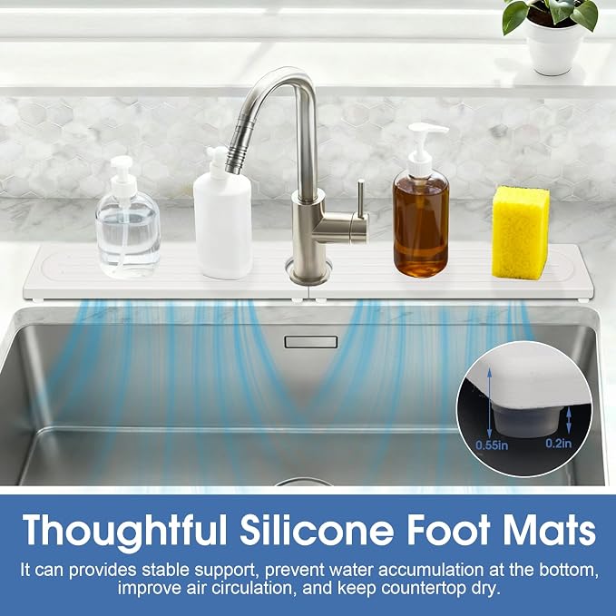 Drying Stone Faucet Mat for Kitchen Sink, 23.9 Inch Long Kitchen Sink Splash Guard Behind Faucet, Stone Drying Tray, Ultra Fast Absorbing Mat Diatomaceous Earth, Pure white - Image 7