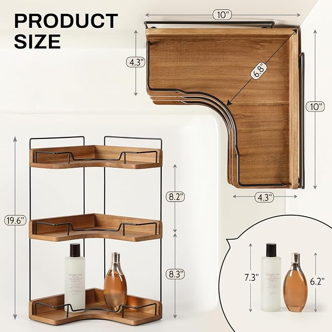 3-Tier Bathroom Counter Organizer, Wooden Corner Shelf for Vanity Countertop Skincare & Makeup, Storage and Organization for Kitchen - Image 2