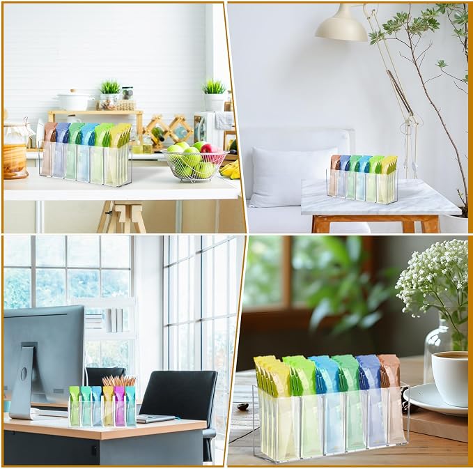 2 Pcs Acrylic Drink Packet Organizer, Water Drink Packet Holder Water Flavor Packet Storage Container with Removable Divider Wall Mount Drink Storage Bins for Table Refrigerator Cabinets Pantry - Image 8