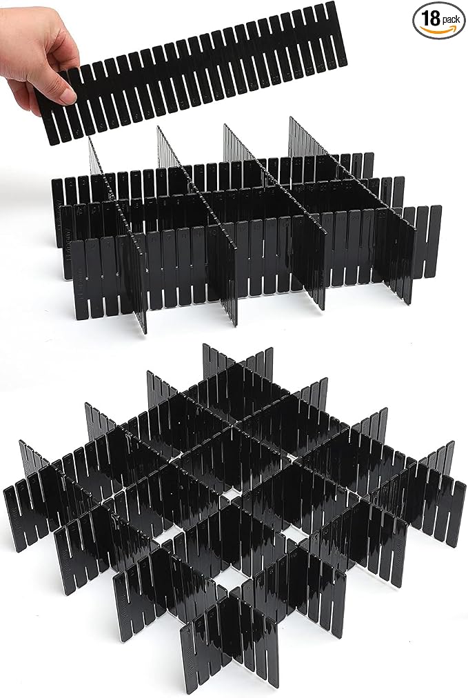 18Pcs Drawer Dividers, Adjustable Drawer Organizer for Socks, Underwear, Makeup, Can Help Tidy Kitchen, Bedroom, Dresser Black by Flytianmy