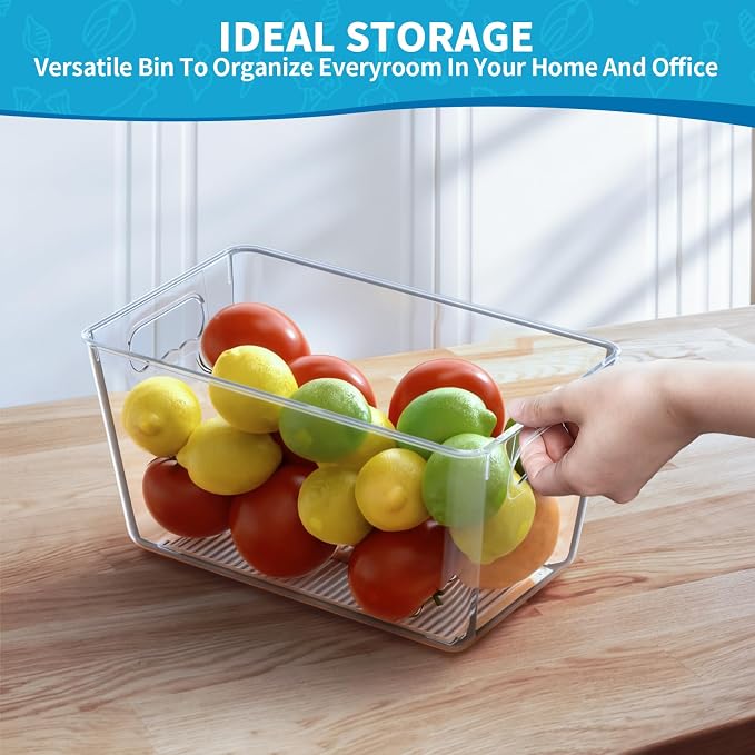 Clear Fridge Organizer Bins with Handles, 4 Pack Medium 10×6×5 Inch | Clear storage bins with handles, food organizer basket for kitchen, fridge, freezer and bedrooms - Image 5
