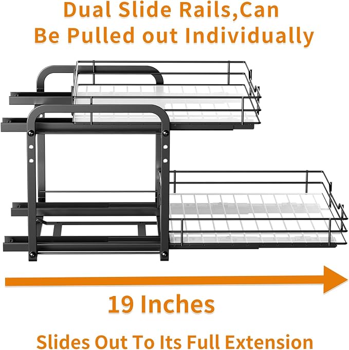 RCHYFEED 2 Tier Pull Out Spice Rack Organizer for Cabinet,11.5"Wx10.5Dx9.5H | Height Adjustable Spice Organization for Cabinet Metal Slide Out Spice Rack Heavy Duty Vertical Spice Rack for Cabinet,Pantry - Image 8