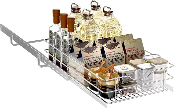 Pull Out Cabinet Organizer, (14½"W x 20" D) Soft Close Slide Out Drawer, 1 Tier Pull Out Cabient Shelf for Kitchen Base Cabinet Under Sink Space, Pantry Organization, Bathroom, Wire Basket - Image 2