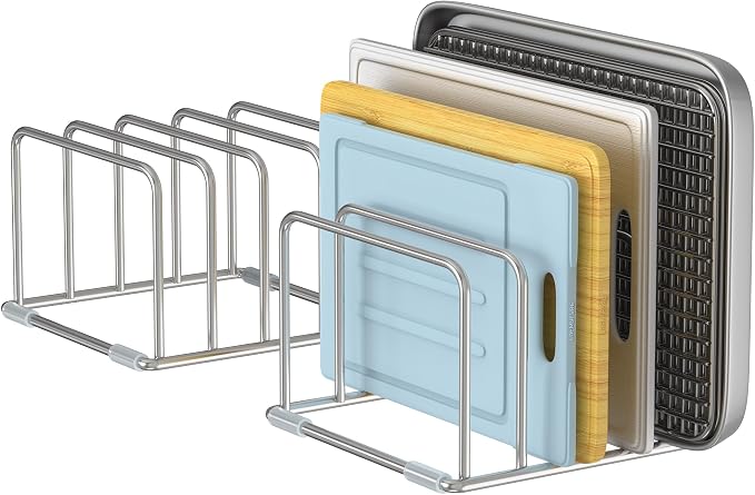 Cutting Board Holder Stand, Chopping Board Organizer Rack with 304 Stainless Steel, Cookie Sheet Storage Organizer, 1.0 & 1.2 Inch Wide Slots (2 Pack) - Image 8