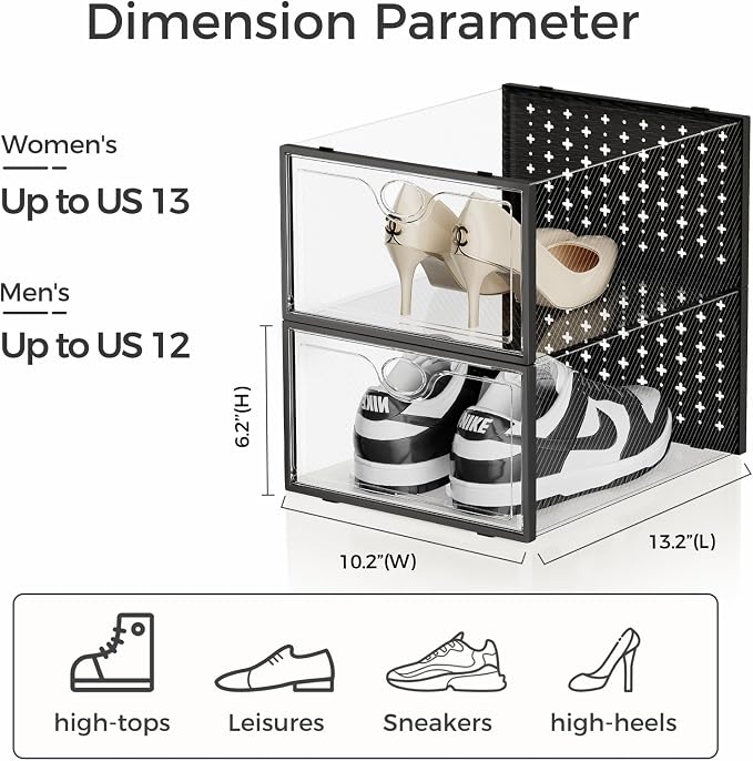 15 Pack X-Large Shoe Storage Boxes, Shoe Organizer Clear Stackable | Fit US Size 11, 6.2” Height, Shoe Dispaly Case Holder Bins Sneaker Storage for Sneakerheads, For Home and Family, Black - Image 2