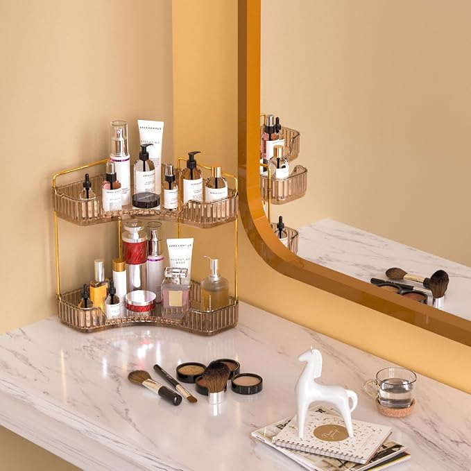 GTI 2 Tier Makeup Organizer, Large Capacity Bathroom Counter Organizer, Perfume Cosmetics Skincare Vanity Organizers, Dresser Countertop Organizer and Storage for Women (Amber) - Image 7
