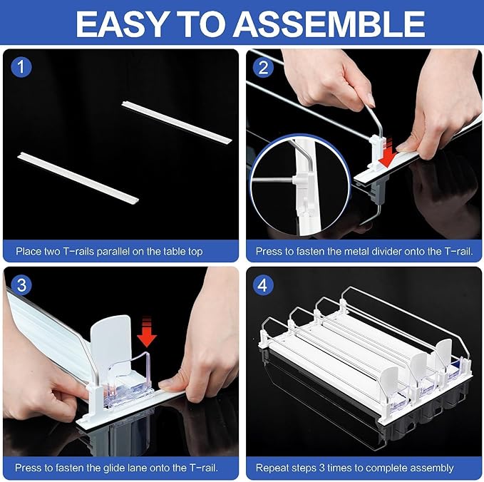 Drink Organizer for Mini Fridge, Automatic Pusher Drink Dispenser for Refrigerator, Soda Can Organizer for Beer Beverage Holds up to 12 Cans 3 Row (Depth 12.2" x Wide 9.9") White - Image 5