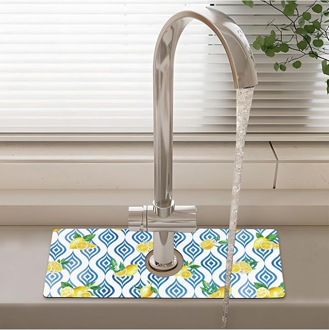 Patterned Sink Faucet Mat Kitchen Splash Guard Super Absorbent Drying Mat, Non-Slip Drain Pad for Kitchen Counter or Bathroom-15x5.5in - Image 2