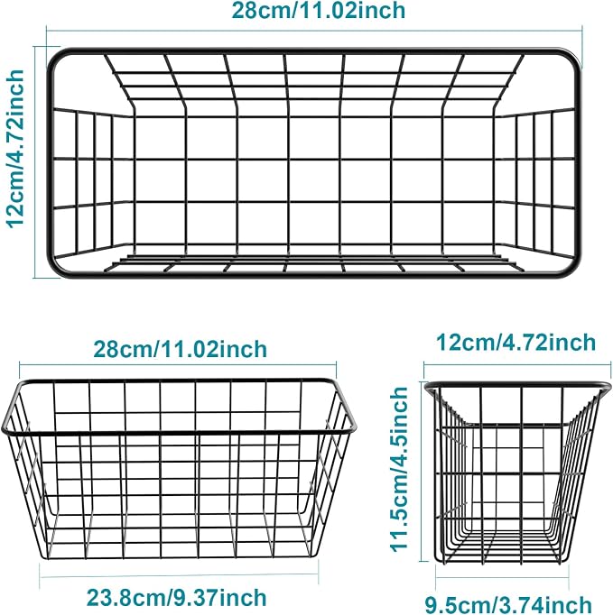 MaraFansie Over the Cabinet Door Organizer Wall Wire Baskets Hanging Kitchen Basket Shelf for Cabinet & Pantry Organization and Kitchen, Bathroom, Bedroom Storage, with Adhesive, Black, 3 Pack - Image 3